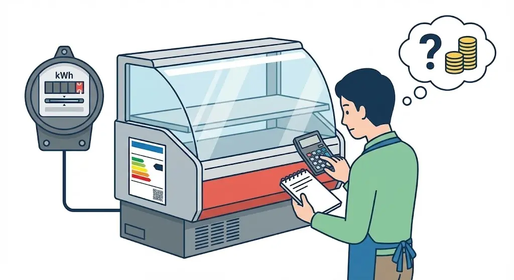쇼케이스 소비전력 확인 및 전기요금 계산 모습 일러스트