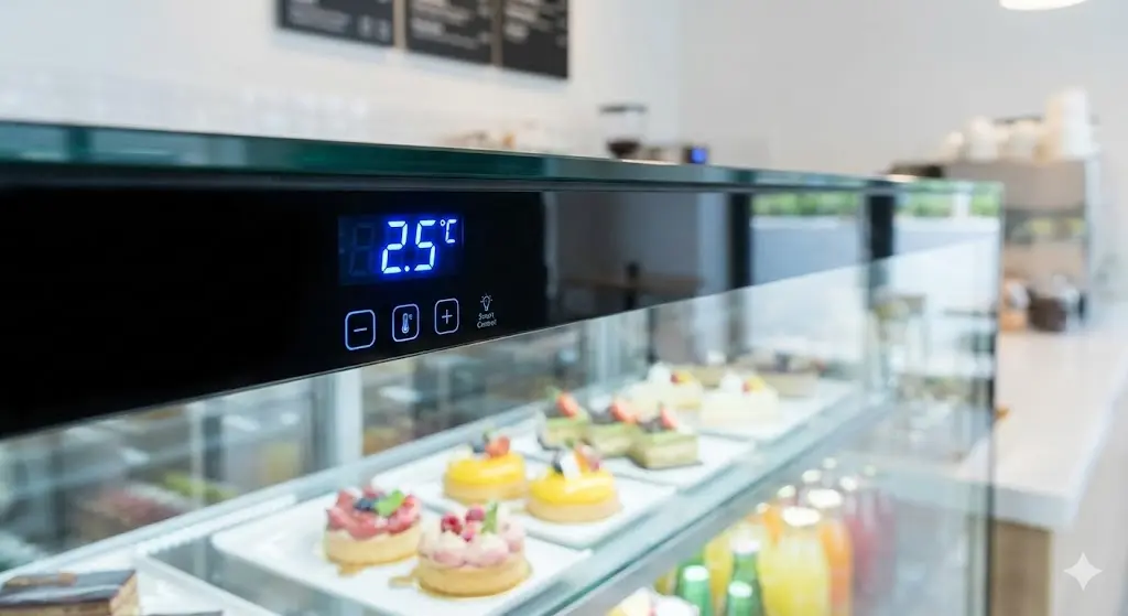 최신 디지털온도 제어 시스템이 장착된 쇼케이스의 선명한 온도 표시창