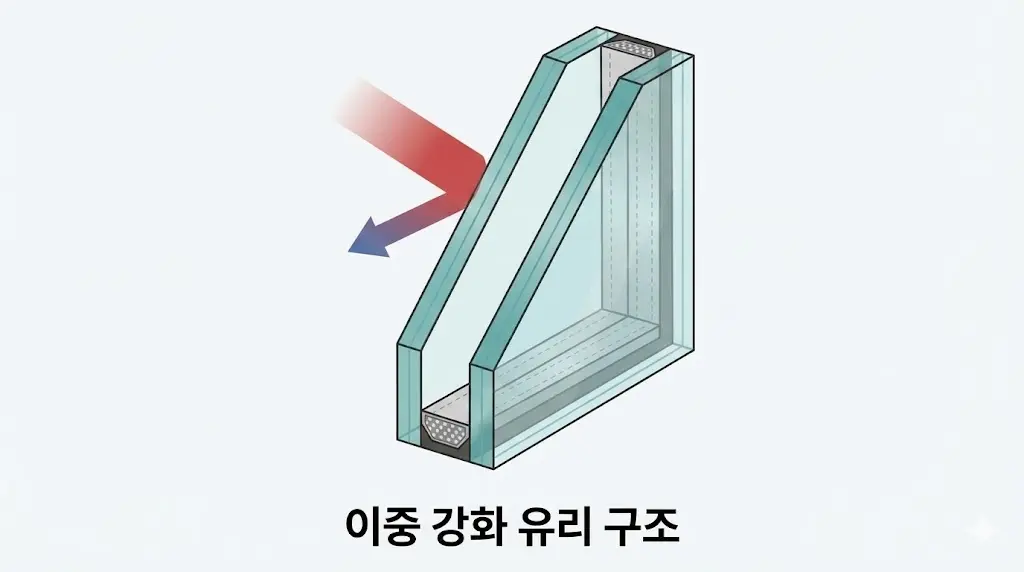 외부 충격에 강한 이중 강화 유리의 단면 구조도