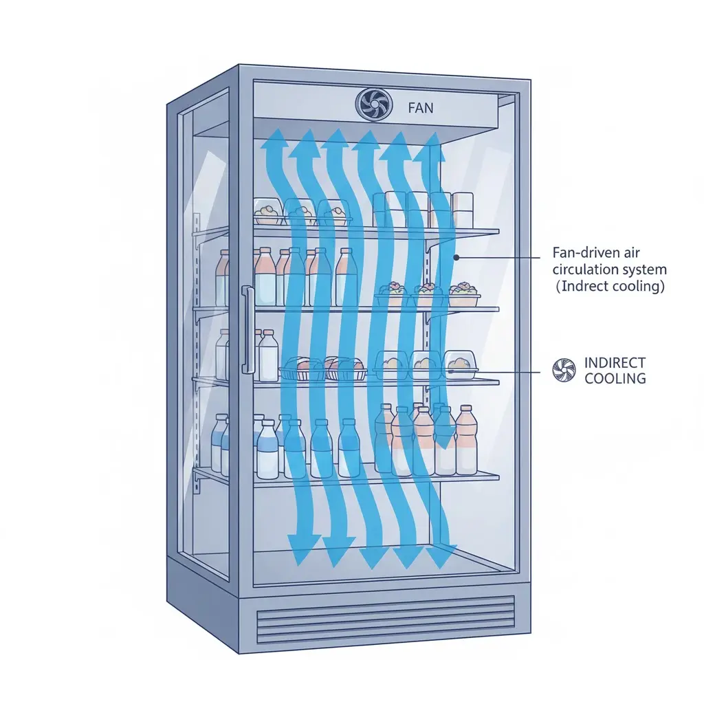 성에 없이 찬바람이 순환하는 간냉식 쇼케이스의 내부 공기 흐름도