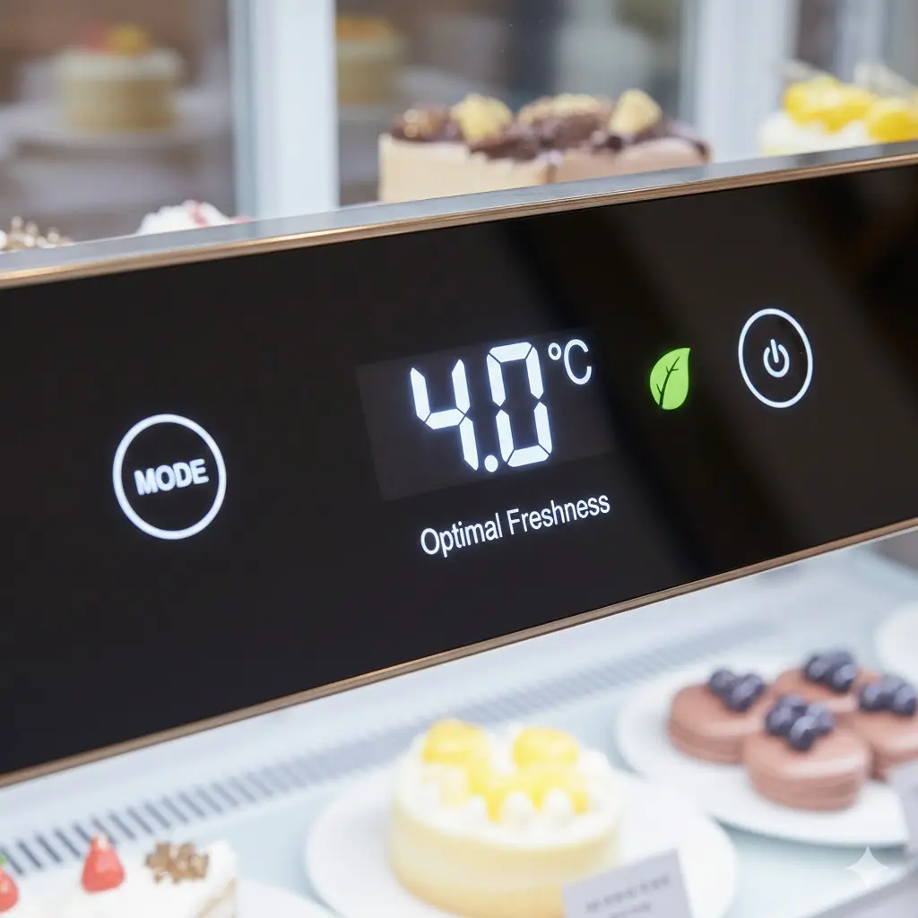 정밀한 온도 제어로 신선도를 유지하는 쇼케이스의 디지털 컨트롤러 화면
