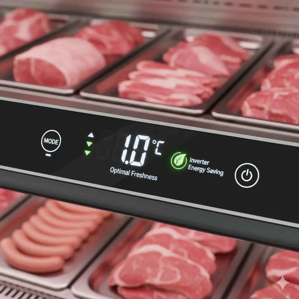 고기 신선도를 위해 1도로 정밀하게 세팅된 인버터 정육 냉장고 컨트롤 패널
