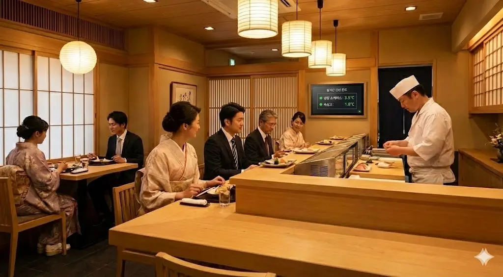 24시간 실시간 온도를 표시해 주는 디지털 대시보드를 고객이 볼 수 있게 벽에 부착한 이미지