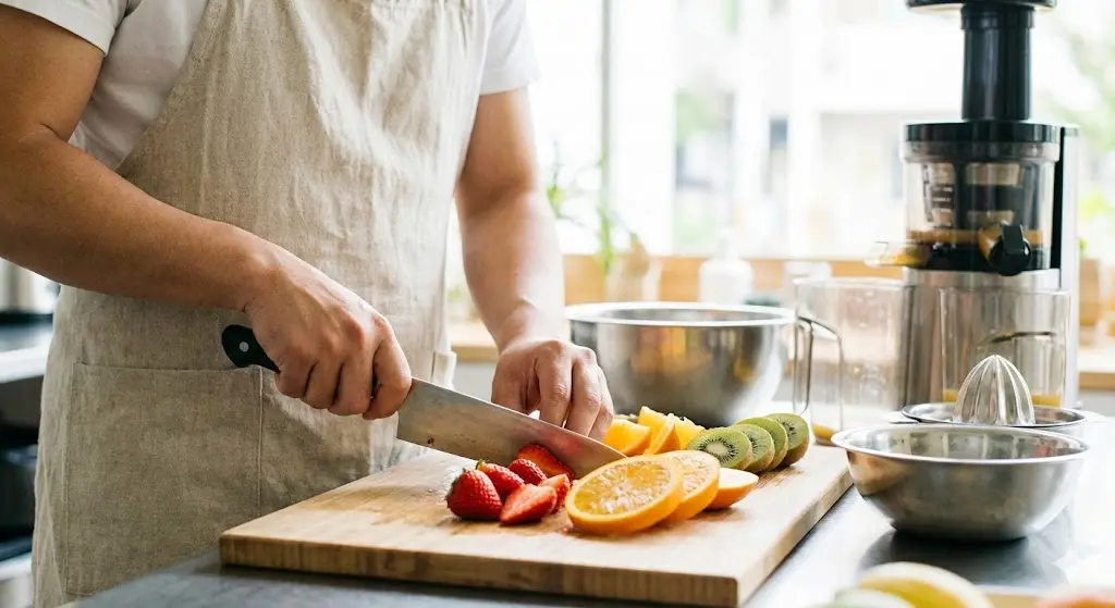 투명하게 공개되는 과일 손질 과정으로 고객의 신뢰를 높이는 모습.