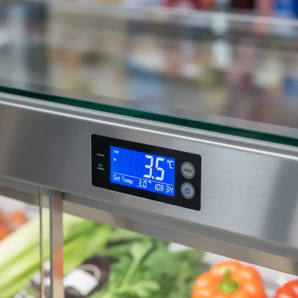 평대 쇼케이스의 디지털 온도 조절 패널 상세 이미지