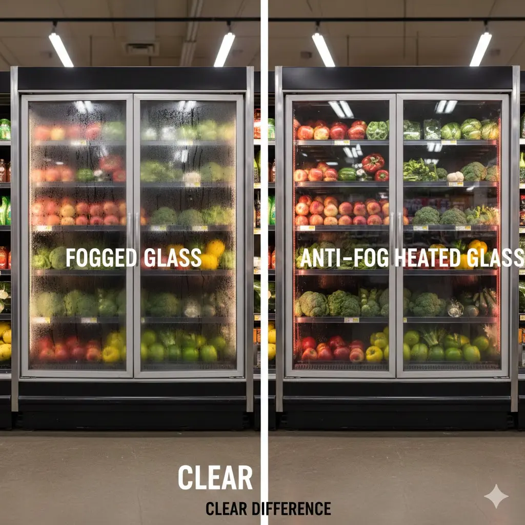 평대 쇼케이스 유리 결로 방지 기능 비교 사진