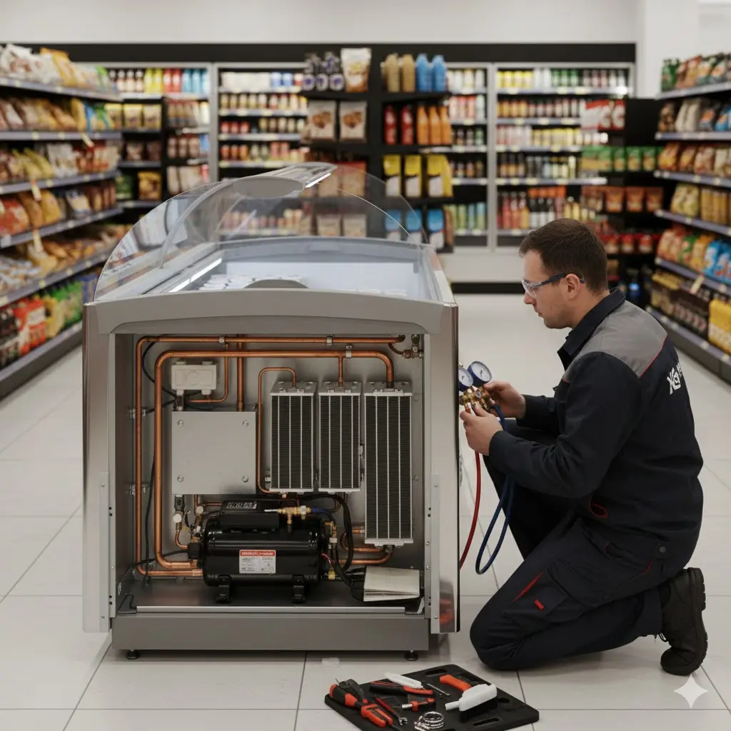 평대 쇼케이스 정기 점검 및 유지보수 작업 장면