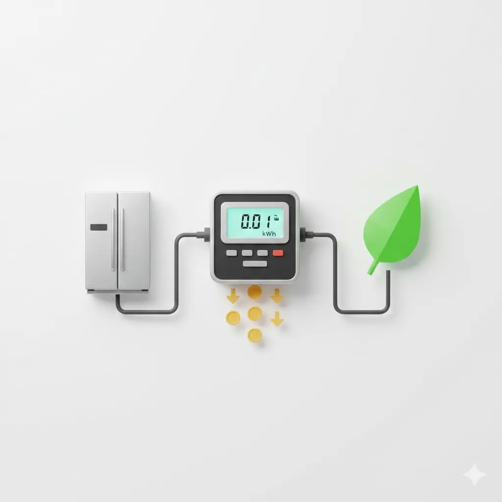 전기세 절감 효과와 에너지 효율을 상징하는 디지털 계량기 이미지