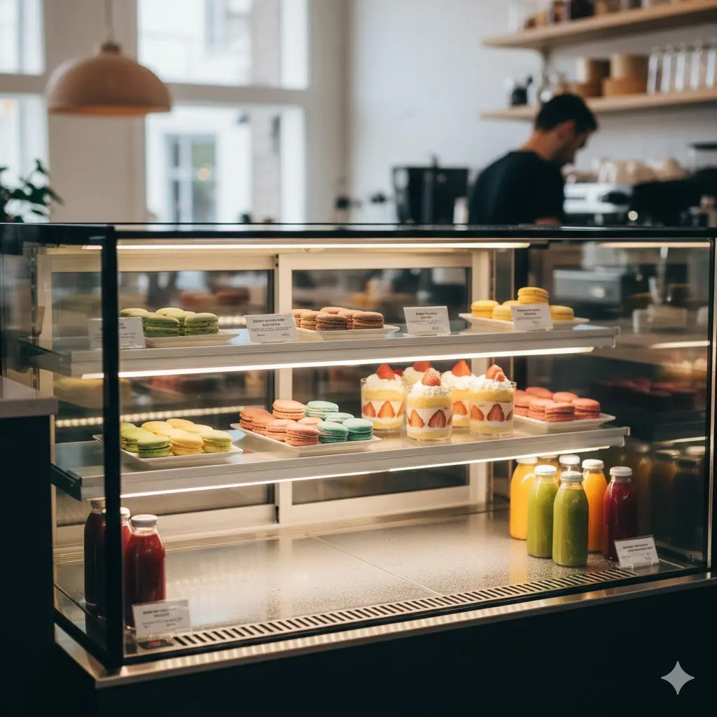 매출 상승을 유도하는 디저트 쇼케이스 진열 모습