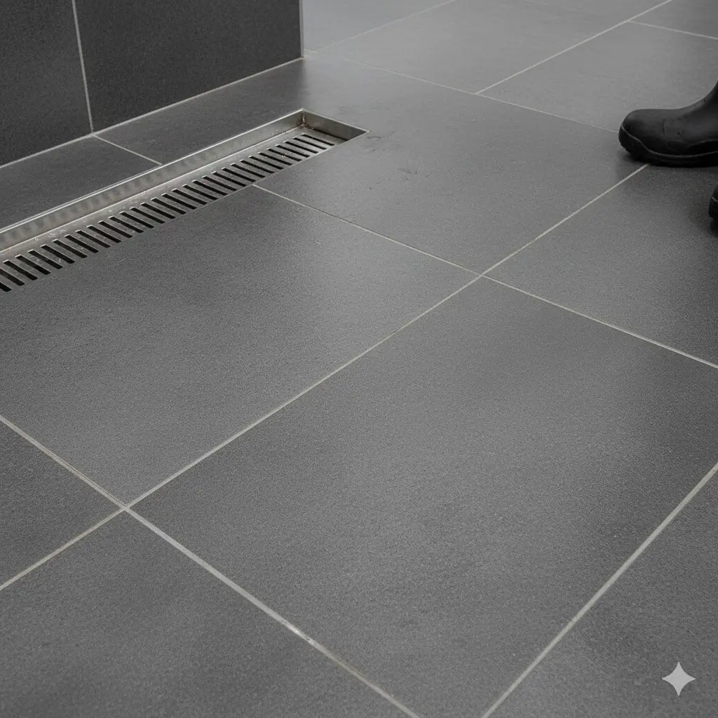 정육점 청소를 용이하게 해주는 논슬립 타일 바닥과 배수 시설