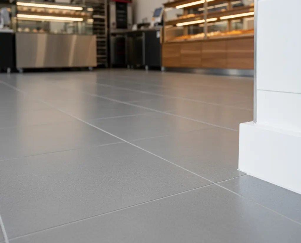 청소가 쉽고 내구성이 좋아 유지비를 아껴주는 베이커리 가성비 바닥 타일 시공 모습