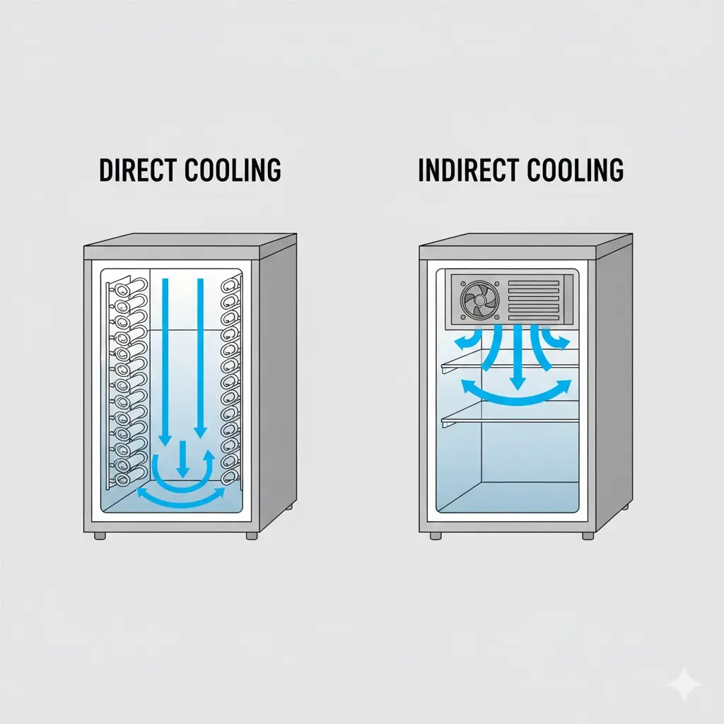 직접 냉각과 간접 냉각 방식의 구조 비교 이미지