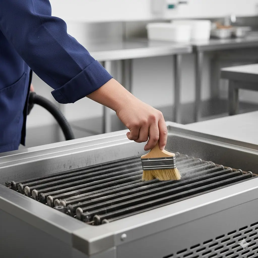 응축기 먼지 청소로 냉각 효율을 높이는 관리 모습