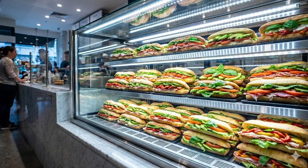 고연색성 LED 조명을 받아 선명하게 빛나는 샌드위치 단면