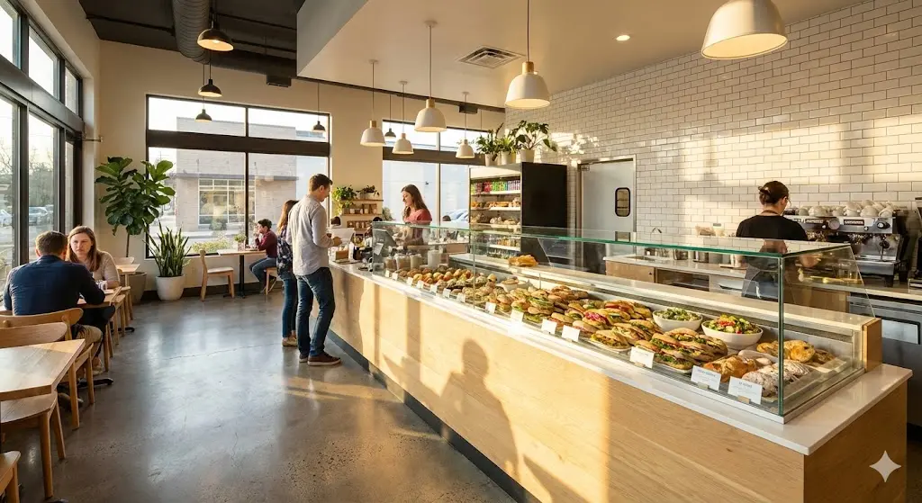 매장 중앙에 위치한 깨끗하고 화려한 샌드위치 쇼케이스 전경