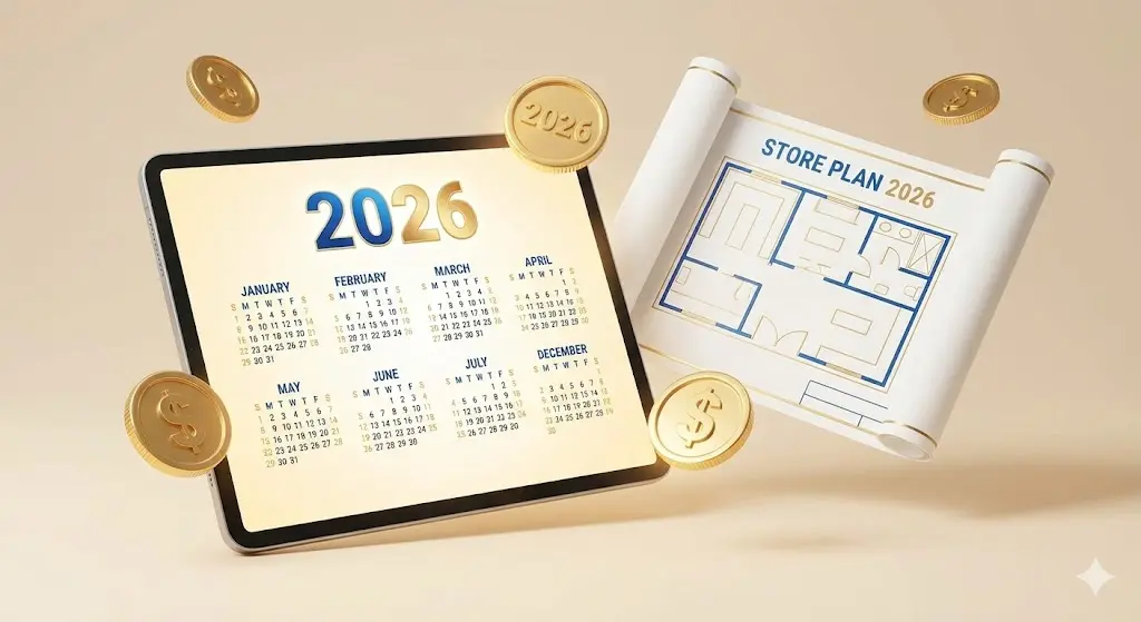 2026년 창업지원금 일정을 상징하는 3D 렌더링 이미지