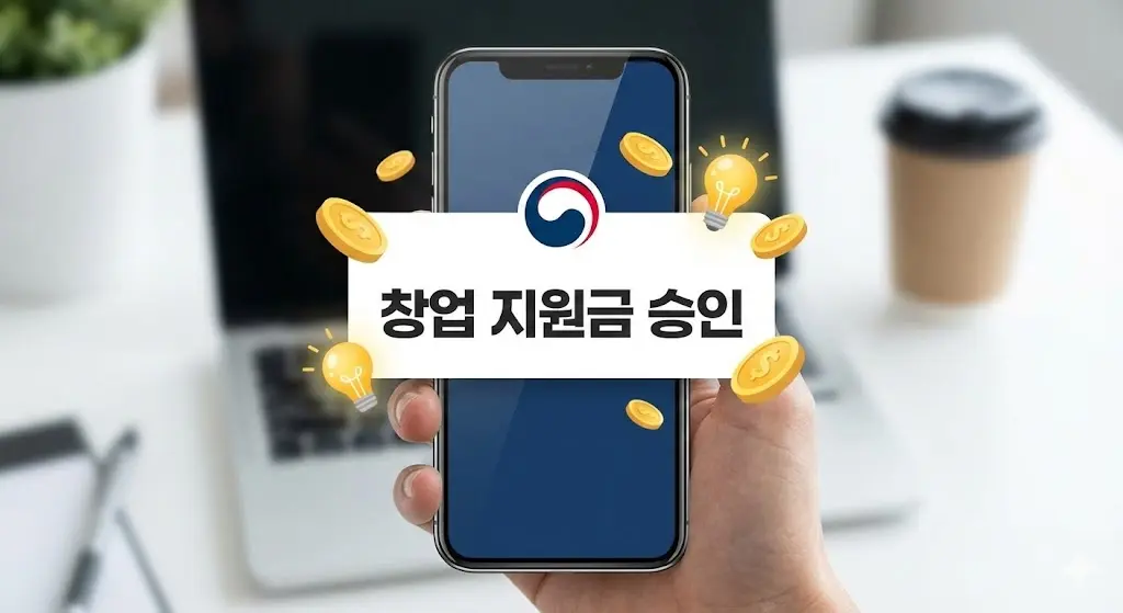 창업지원금 승인 알림이 뜬 스마트폰 화면