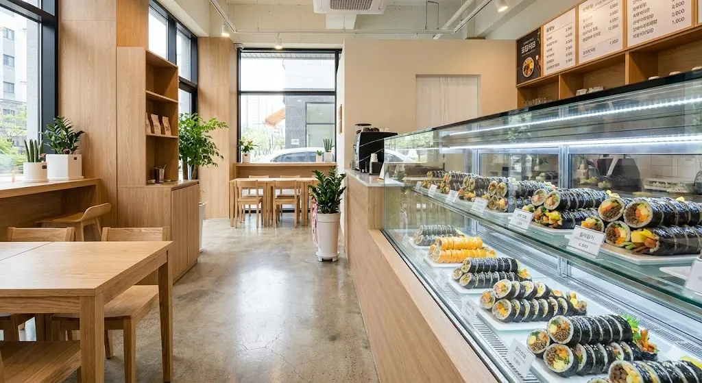 현대적인 감성의 김밥카페 인테리어와 쇼케이스