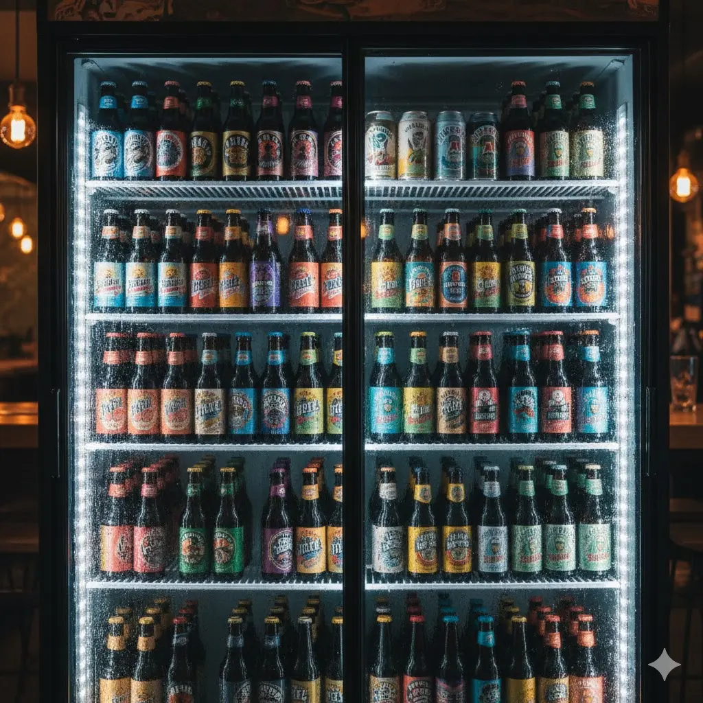 LED 조명이 적용되어 주류가 돋보이는 생맥주 호프집 전용 주류 쇼케이스