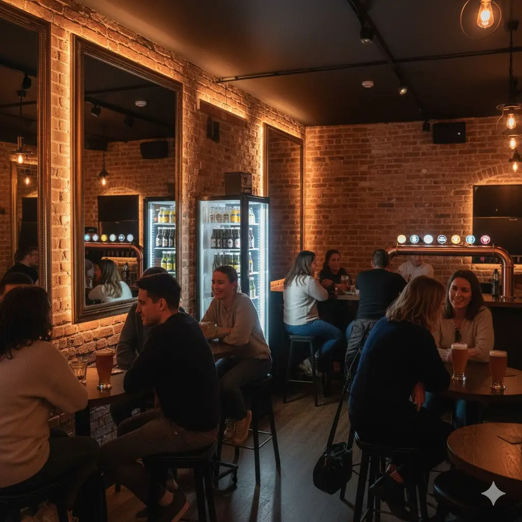 좁은 공간을 넓어 보이게 디자인한 생맥주 호프집의 감성적인 실내 인테리어