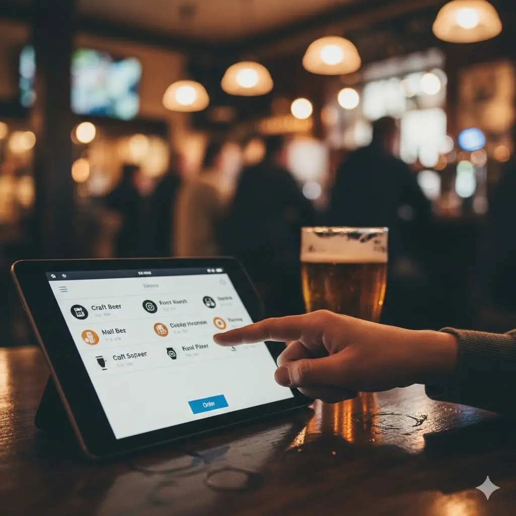 생맥주 호프집의 인건비 절감을 돕는 테이블 오더 태블릿 주문 화면