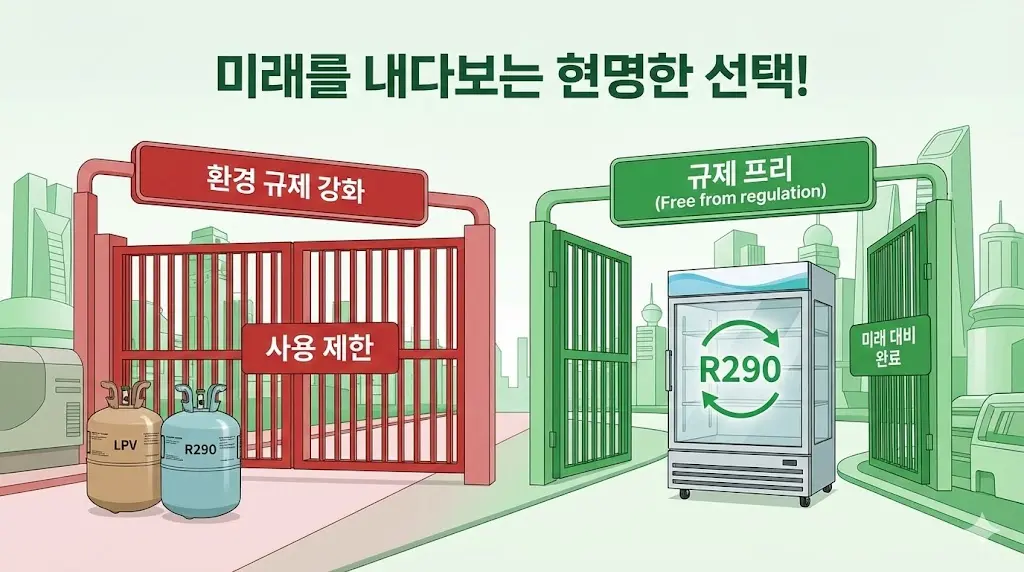 미래 환경 규제로부터 자유로운 R290 쇼케이스의 규제 프리 통과 모습
