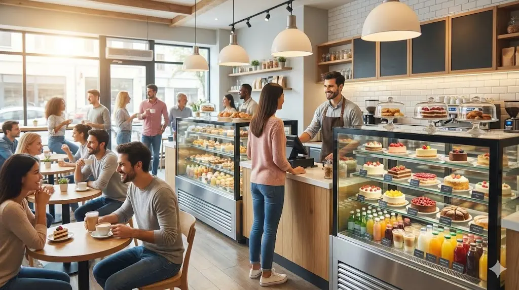 세심한 냉매 관리로 신선하고 성공적인 운영을 하는 활기찬 카페 모습