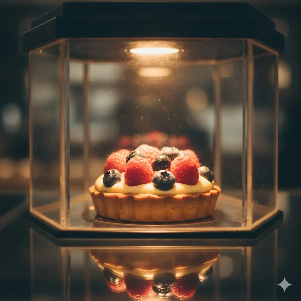 LED 조명을 받아 먹음직스러워 보이는 쇼케이스 속 디저트