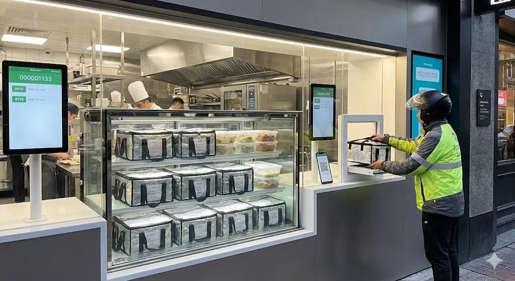 배달 기사용 픽업대 역할을 하는 영업용 쇼케이스 배치