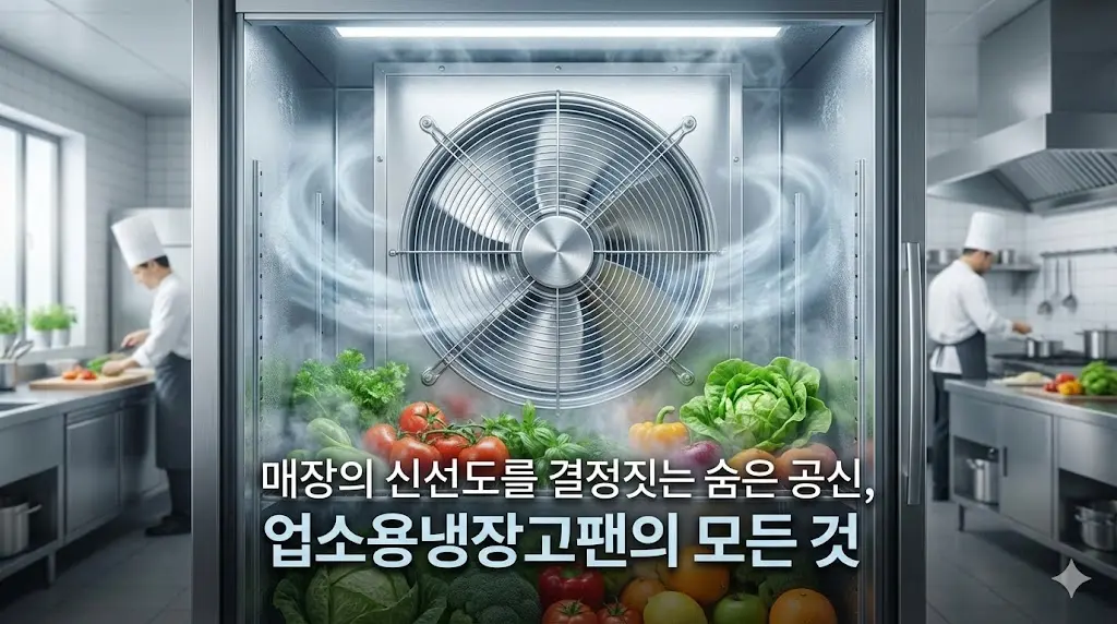 업소용냉장고팬 매장 신선도를 결정짓는 고효율 냉각팬과 깨끗한 주방 설비의 모습이랍니다.