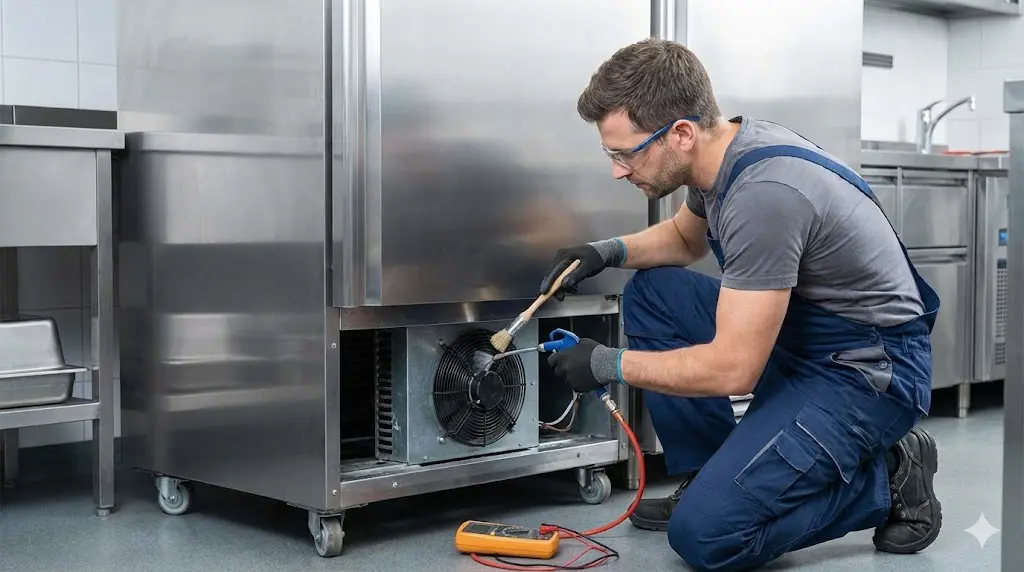 업소용냉장고팬 전문가의 주기적인 점검과 팬 날개 이물질 청소 과정