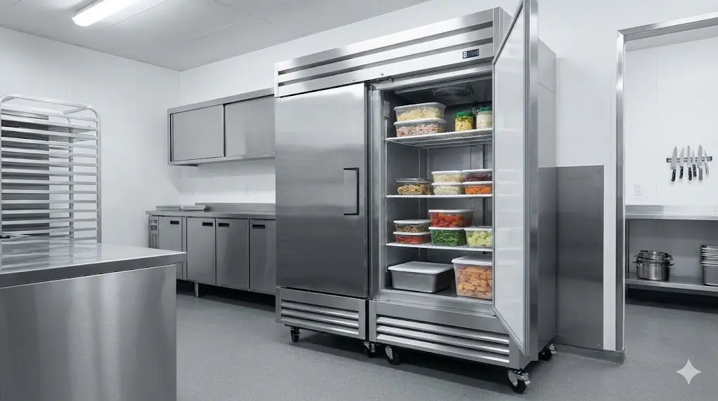 업소용냉장고팬 효율을 높이기 위해 벽면과 충분한 간격을 두고 설치된 환경