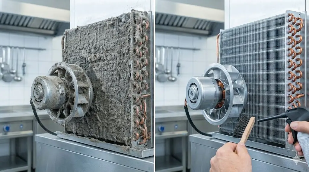 업소용냉장고팬모터 응축기 주변의 공기 흐름을 원활하게 유도하는 모터의 설치 구조