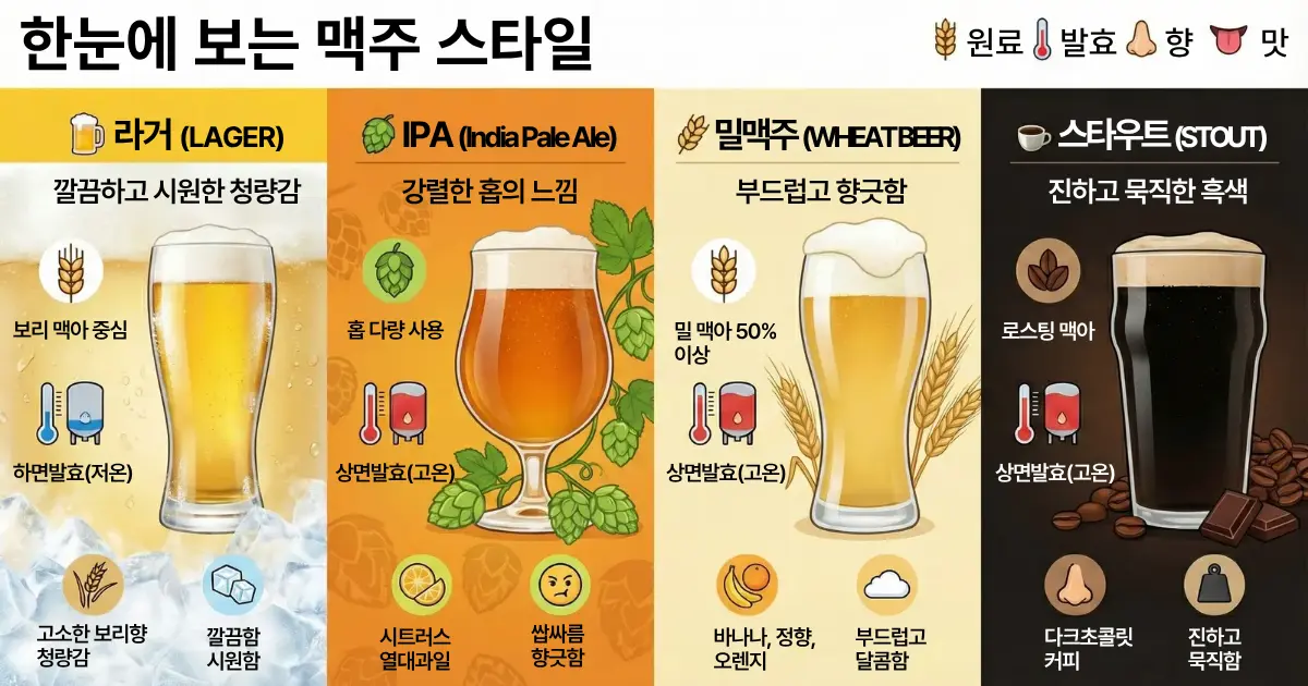 라거,IPA,밀맥주,스타우트 스타일에 따른 맥주추천