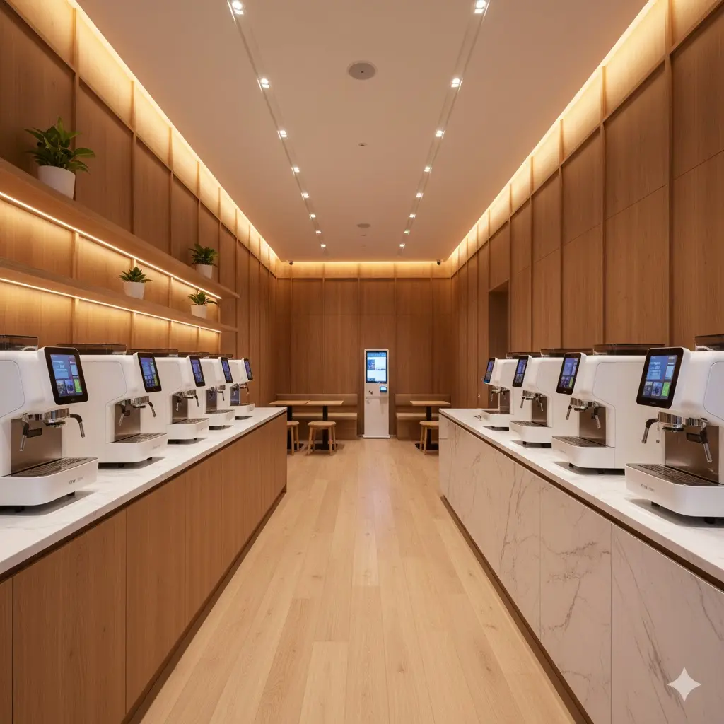 아늑한 분위기의 현대적인 무인 카페 인테리어