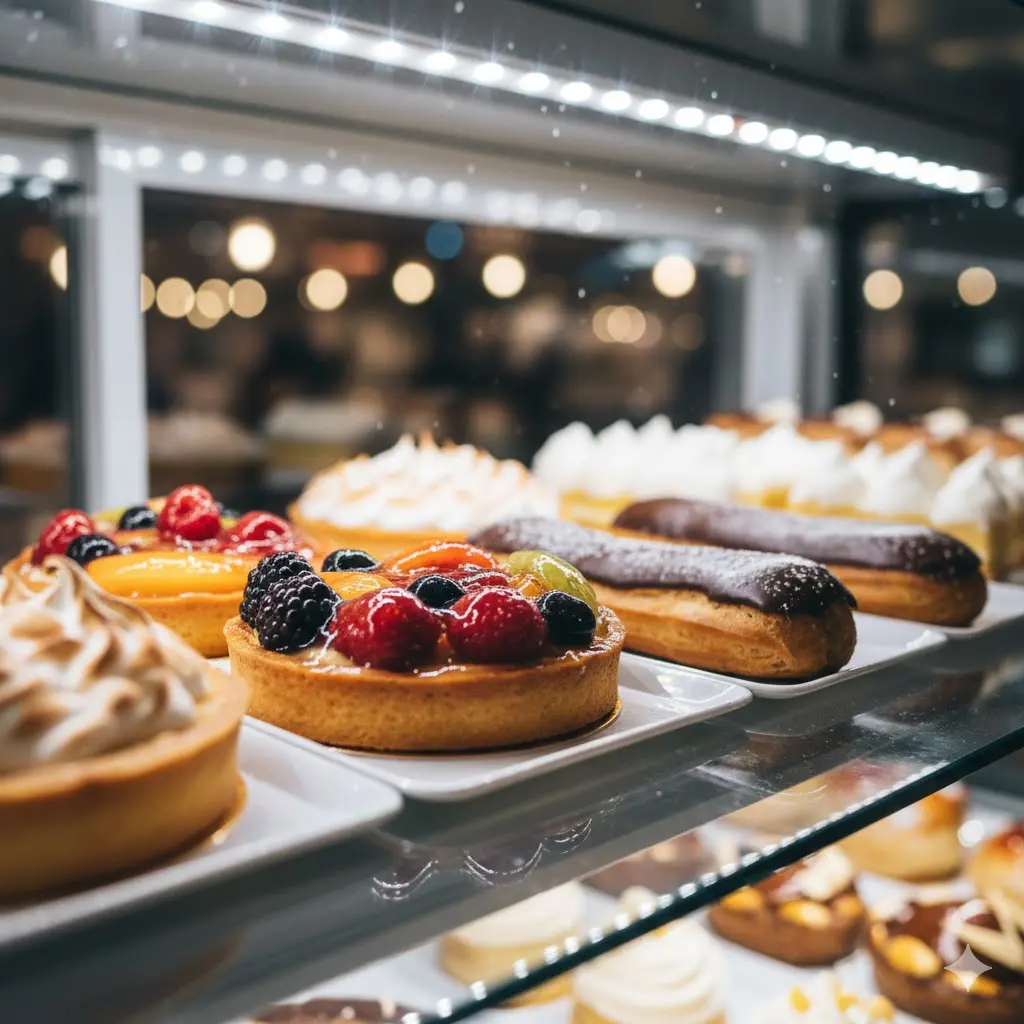 고연색성 LED 조명을 받아 선명하고 먹음직스럽게 보이는 디저트 상세 샷