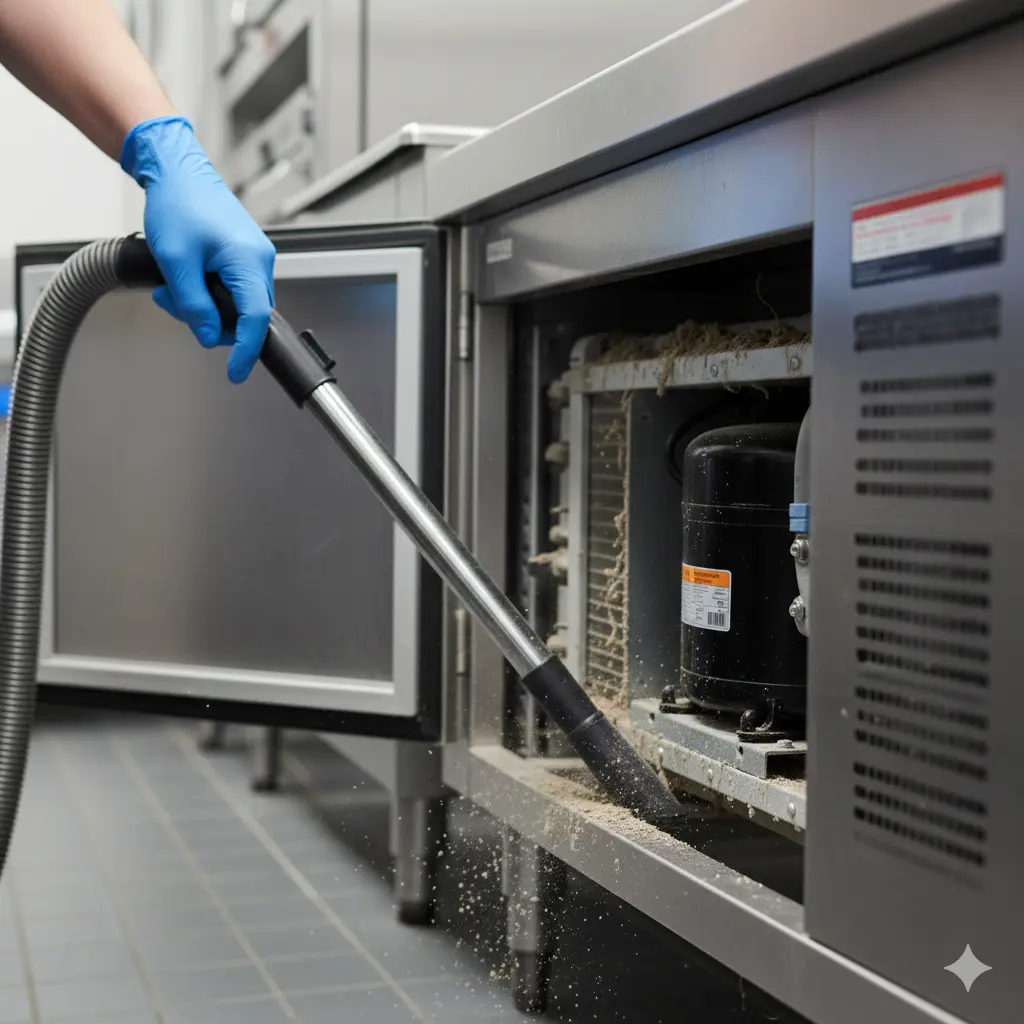 주류쇼케이스의 콘덴서 청소모습