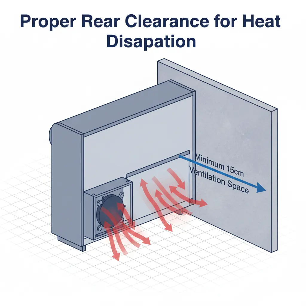 정육점 냉장고 설치 시 주의해야 할 벽면과의 간격을 보여주는 투시도