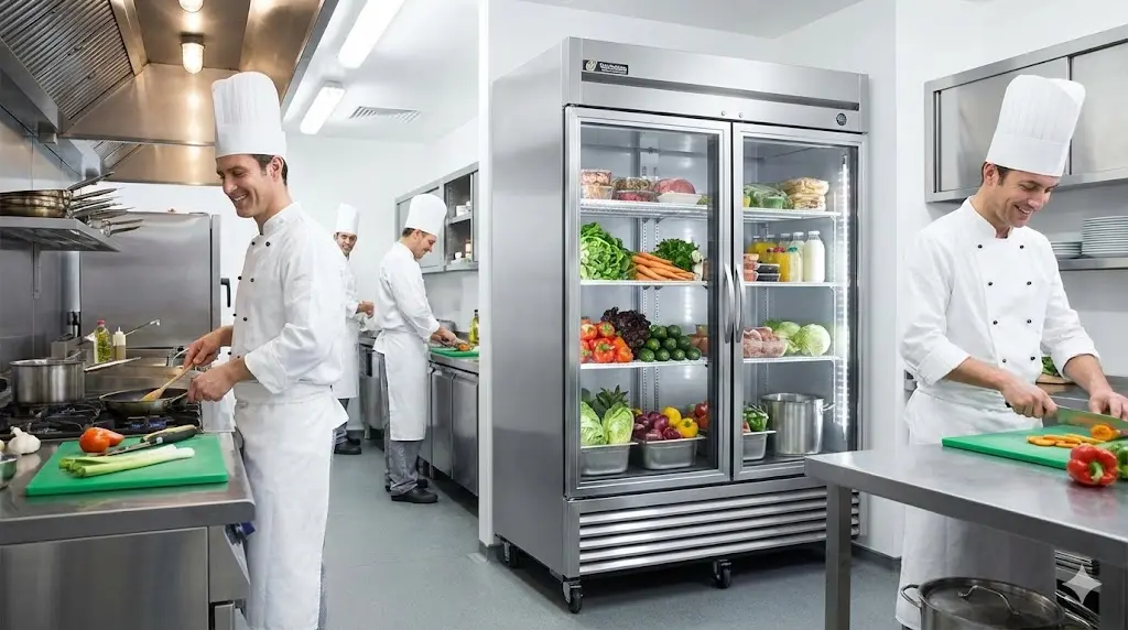 중고업소용냉장고 선택 가이드를 통해 좋은 제품을 고르고 신선한 식재료를 보관하며 성공적으로 운영되는 매장 주방의 전경이랍니다.