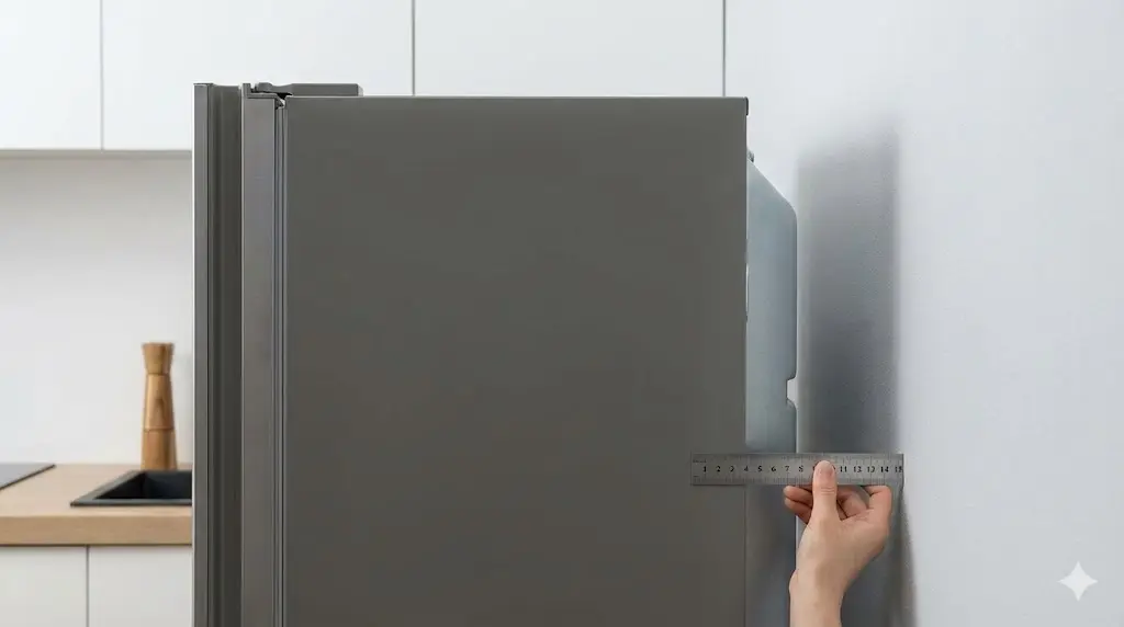 테이블냉장고의 원활한 통풍과 과열 방지를 위해 설치 시 벽면과 적절한 간격을 유지하는 모습이랍니다.