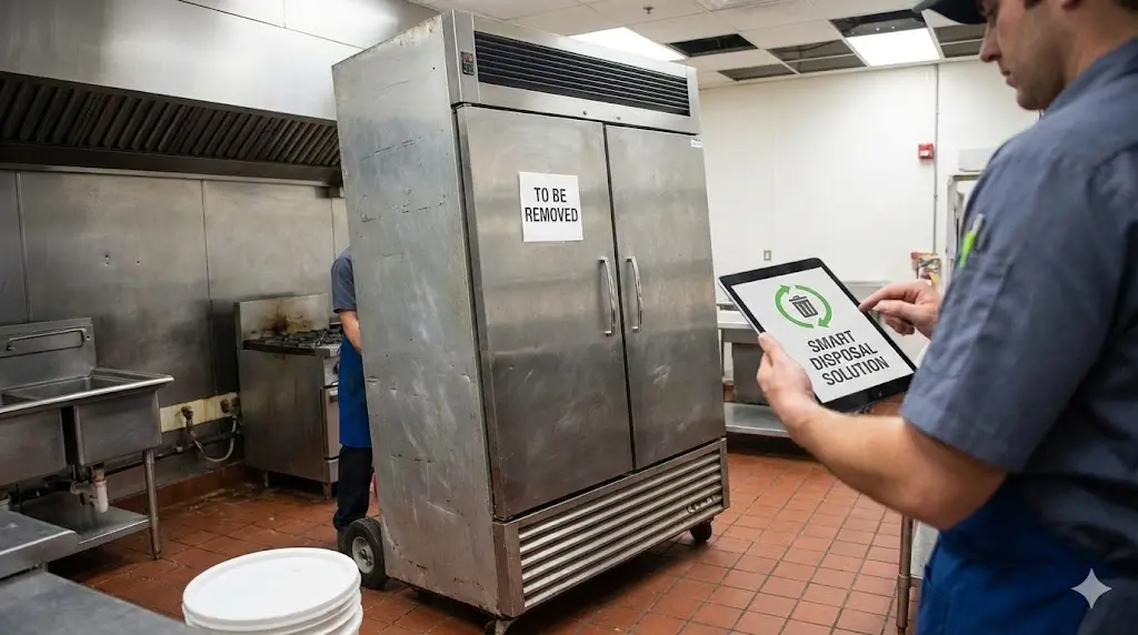 매장 리뉴얼이나 폐업으로 인해 주방의 골칫거리가 된 대형 업소용냉장고폐기 문제와 해결책을 찾는 모습이랍니다.