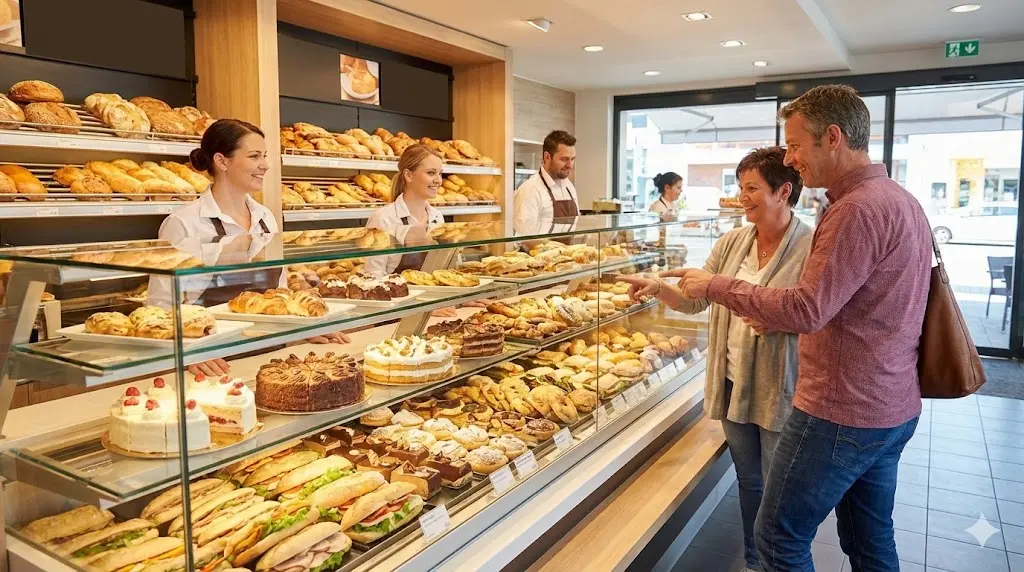 투명하게 관리된 업소용쇼케이스유리 덕분에 제품이 돋보이고 손님들로 북적이는 활기찬 매장의 전경이랍니다.