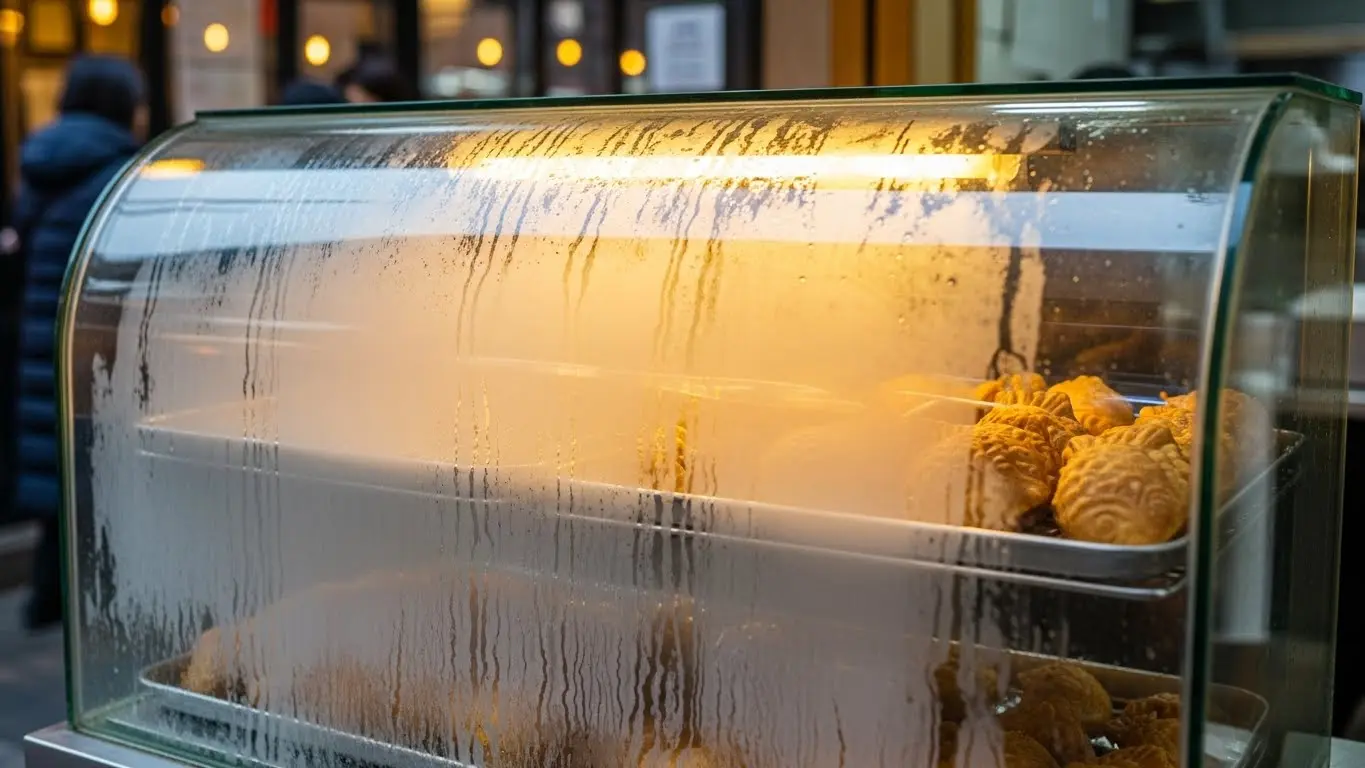 보온 진열대 김 서림