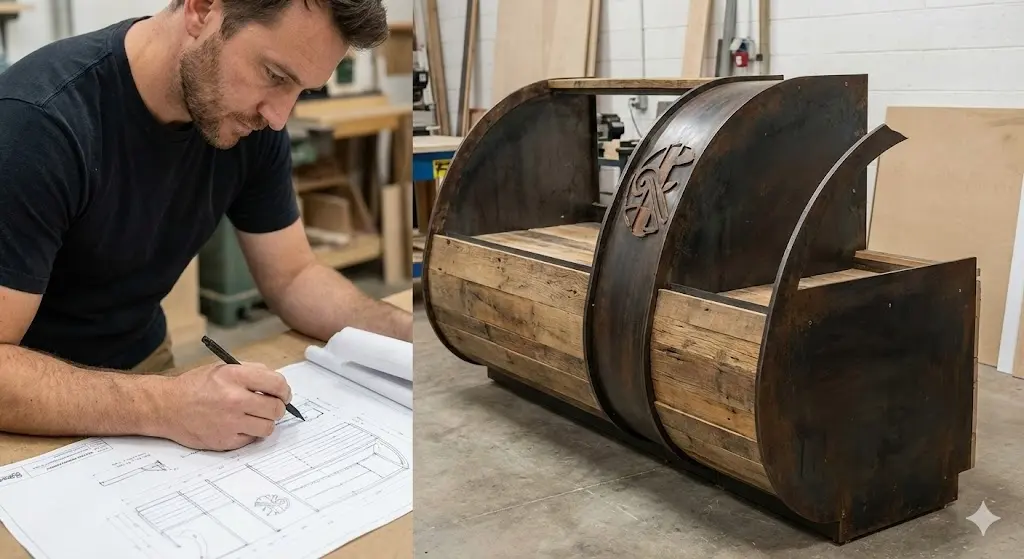 독특한 베이커리 매대 주문 제작 과정의 모습.