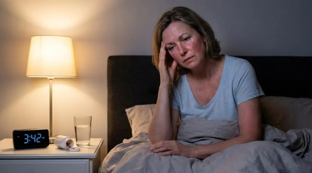 갱년기로 불면증을 겪는 4050 여자의 모습