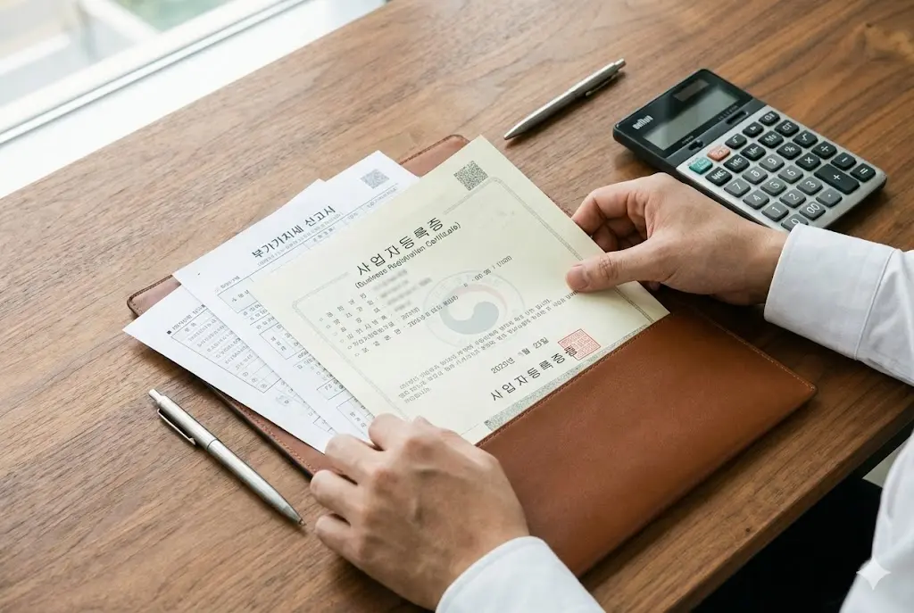 소상공인지원사업 신청을 위해 국세 완납 증명서 등 필수 서류를 꼼꼼하게 정리하는 모습