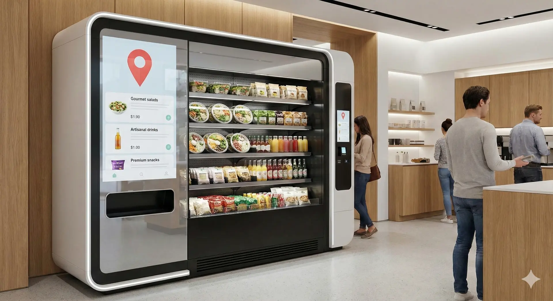 고객의 니즈에 스마트하게 응답하는 매장 내 스마트자판기 설치 전경을 세련된 이미지