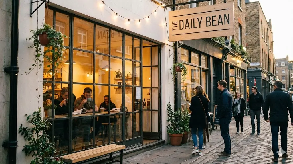 세련된 외관으로 발길을 사로잡는 성공적인 커피창업 매장의 입지 예시