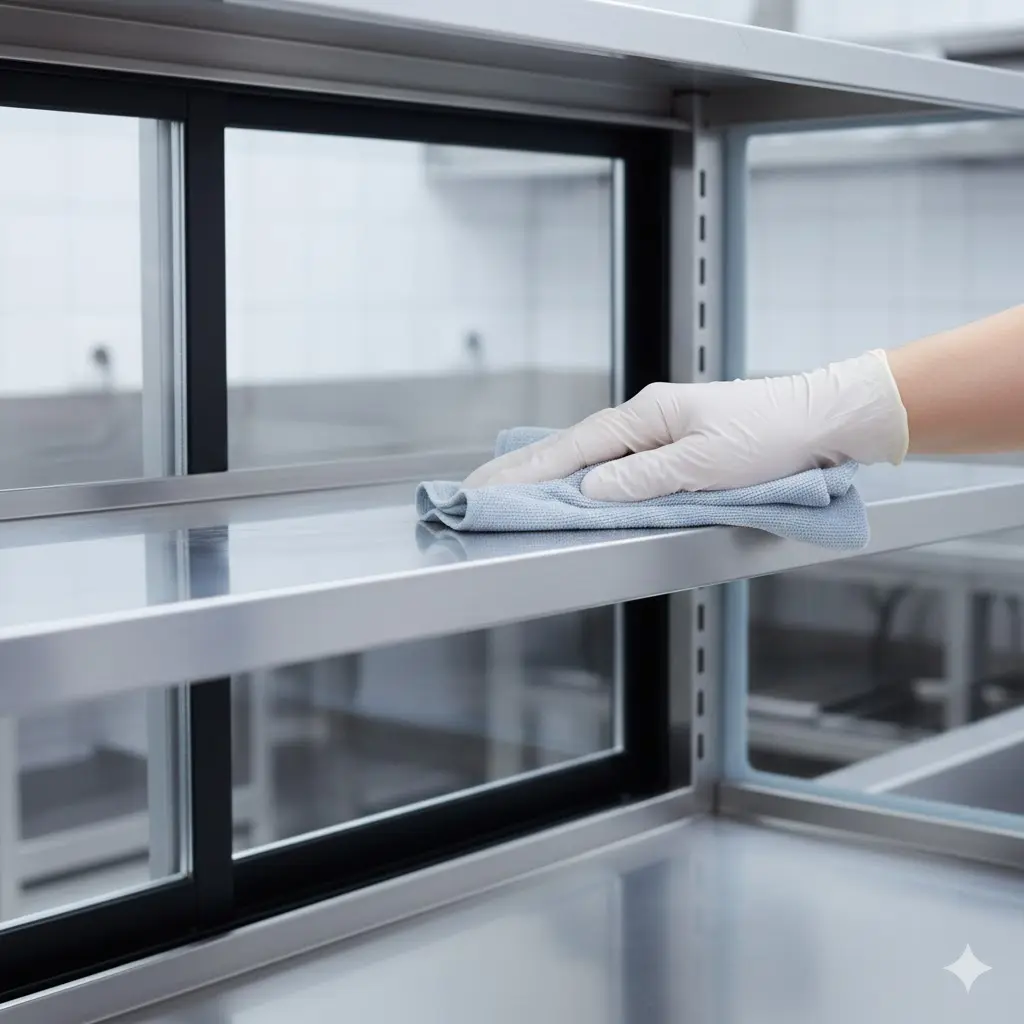 기기 수명을 늘리기 위해 내부를 청결하게 닦아 관리하는 모습