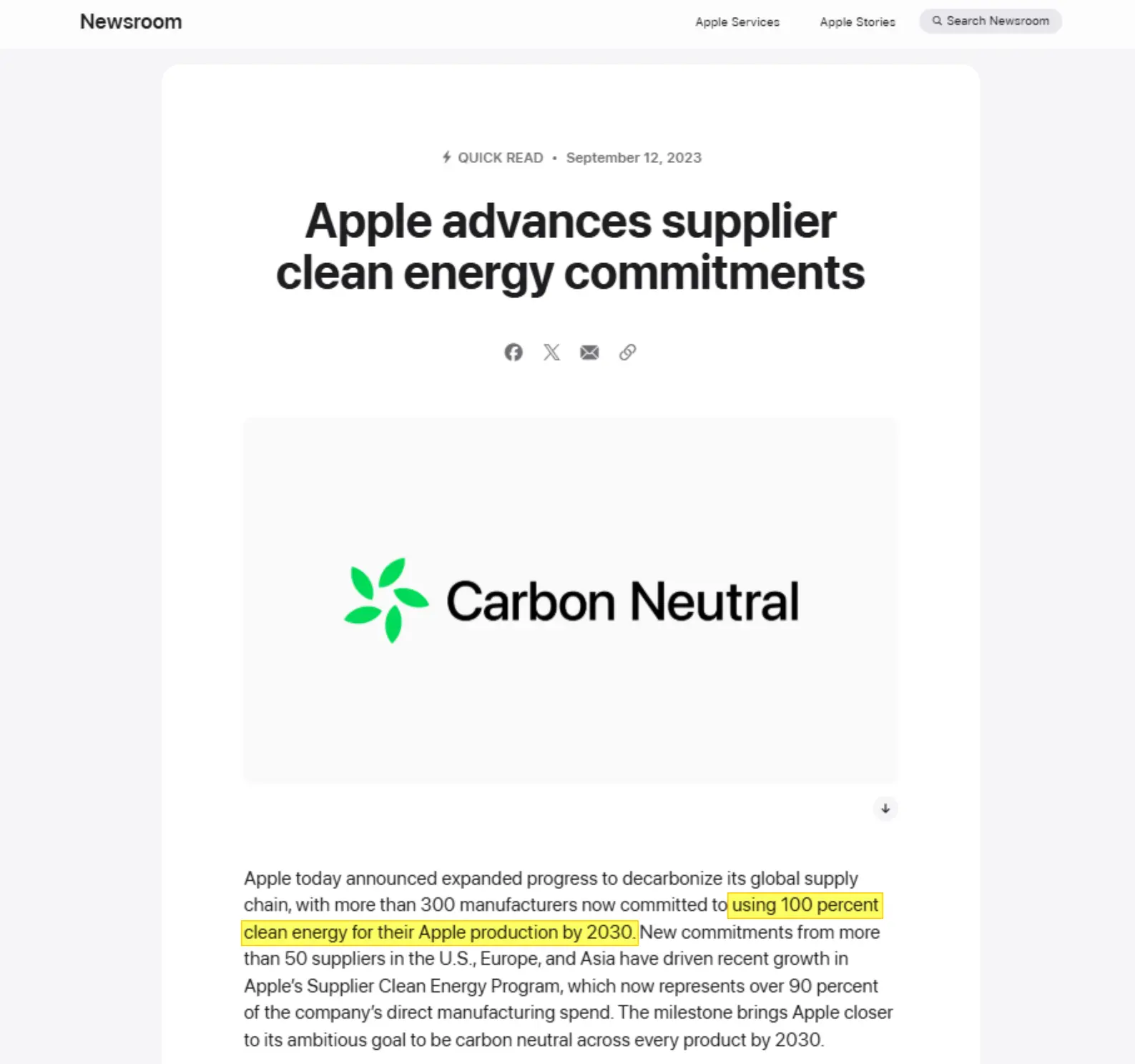 애플의 2030 협력업체 100% 재생에너지 의무화 정책